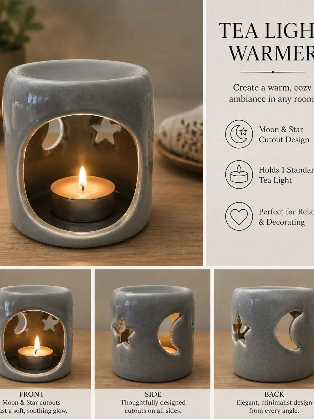 Ceramic Candle Oil or Wax Tea Light Warmer in Light Blue